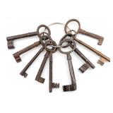 (9) Antique Cast Iron & Brass Barrel Skeleton Keys