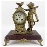 Antique French Gilt Metal Figural Cherub Mantle Cl