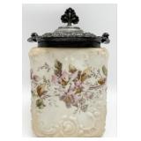 Antique Mt. Washington Glass Floral Biscuit Jar