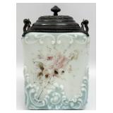 Antique Mt. Washington Glass Floral Biscuit Jar