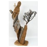 St. Francis Holding A Cross By Tree Santos Cedar W