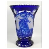 Cobalt Cut To Clear Cameo Crystal Vase