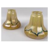 Pair Of Signed Quezal Art Glass Gold Iridescent La