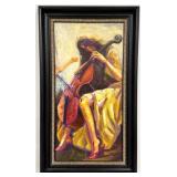 Unsigned Large Framed Woman Playing Cello Oil On C