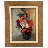 Signed Mid-Century Modernist Floral Still Life Oil
