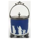 Antique Wedgwood Blue Jasperware Footed Biscuit Ba