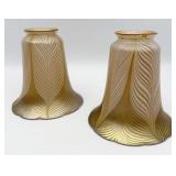 Pair Of Signed Lustre Art Glass Gold Iridescent La
