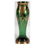 Antique Art Nouveau Green Bohemian Glass Tall Vase