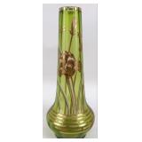 Antique Art Nouveau Green Bohemian Satin Glass Vas