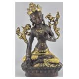 Antique Gilt Bronze Tibetan Goddess Green Tara Sta