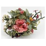 Vintage Chinese Carved Jade & Stone Flower Basket