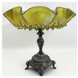 Art Nouveau Green Loetz-Style Art Glass & Silverpl