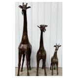 Set Of Three Large Giraffe Family Bronze Finish La