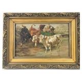 Antique Cattle In A Pastoral Landscape Oil On Canv