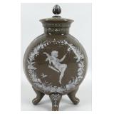 Antique Opaline Footed & Lidded Moon Jar With Cher