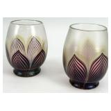 Pair Of 1982 Lundberg Art Glass Pulled Feather Vas