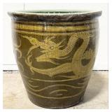 Large Chinese Egg Pot Jardiniere With Dragon Desig