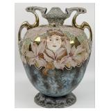Antique Nippon Porcelain Moriage Portrait Vase
