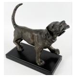 Vintage Hound Dog With Bone Bronze Sculpture