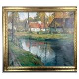 George Ames Aldrich Brookside Homestead Oil On Can