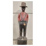 66' Tall Folk Art Black Man With Hat Carved Wood