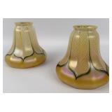 Pair Of Signed Quezal Art Glass Gold Iridescent La