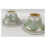 Pair Of Signed Quezal Art Glass Pearl & Gold Iride
