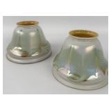 Pair Of Signed Quezal Art Glass Pearl & Gold Iride