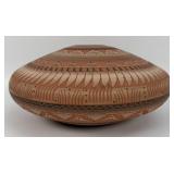 Hilda Whitegoat Navajo Etched Pottery Flat Pot