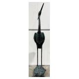 6 Foot Patinated Green Crane Standing On Turtle Br