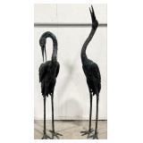 Pair Of 3-1/2' & 4-1/2' Patinated Green Crane Bron