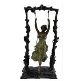 After Auguste Moreau 'Girl On Swing' Bronze Scul