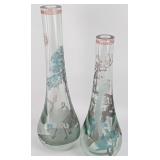 Pair Of Vintage Chinese Peking Glass Etched Vases