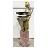 Art Deco Woman Holding Tray Silver-Plated Bronze S