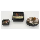 Lot Of Three Vintage Russian Lacquered Paper Mache