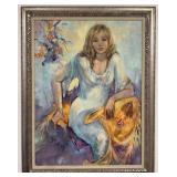 Irene Borg Sitting Young Woman Oil On Canvas Paint
