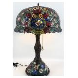 Largeï¿½Contemporary Floral Leaded Glass Lamp With L