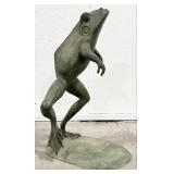 Patinated Green Jumping Frog Bronze Fountain