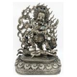 Vintage Tibetan Buddist White Mahakala Silver Plat