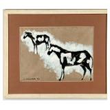 1953 Leonard Maurer 'Horses' Watercolor & Gouach