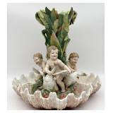 Antique Majolica Porcelain Figural Compote Bowl Fe