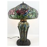 Contemporary Monumental Peony Leaded Glass Lamp Wi