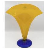 Blenko Model 872 Yellow & Blue Art Glass Fan Vase