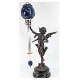 Bronze Cupid Figural Mystery Ball Swinger Clock
