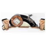 French Art Deco Marble & Slate Gazelle Clock With