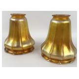 Pair Of Signed Quezal Art Glass Gold Aurene Lamp S