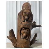 2ï¿½3ï¿½ Teak Wood Two Bears on a Log Sculpture