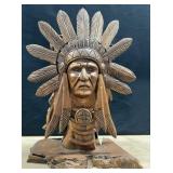 2ï¿½9ï¿½ Tall Teak Wood Indian Chief Bust Sculpture