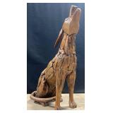 4ï¿½ Tall Teak Wood Howling Dog Sculpture