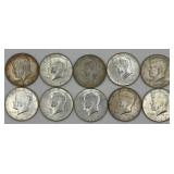 (10) U.S. 1967 Kennedy Half Dollars, 40% Silver